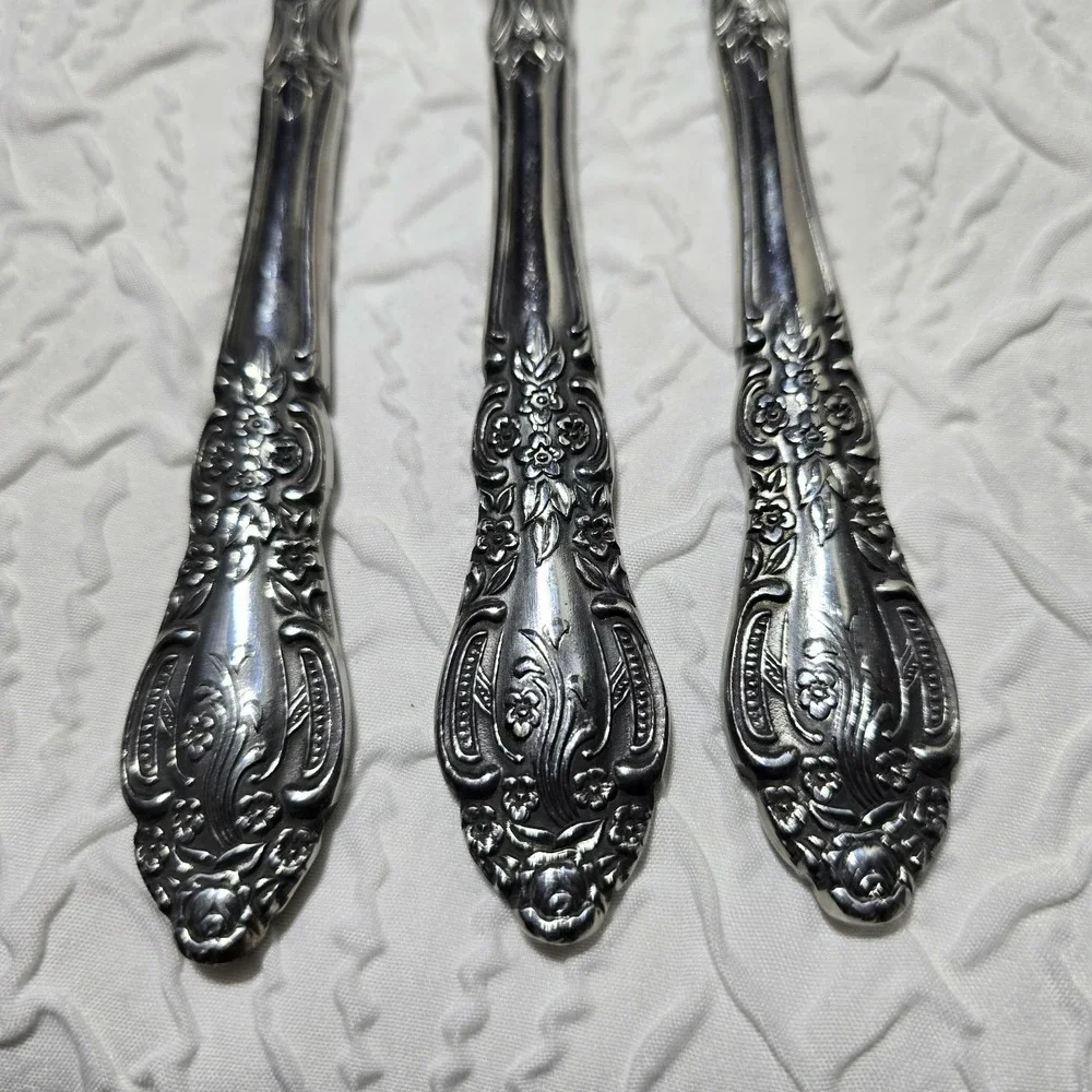 Springtime Stainless Dinner‎ Knives Set Of 3 Heavy Floral Flatware Japan Vintage